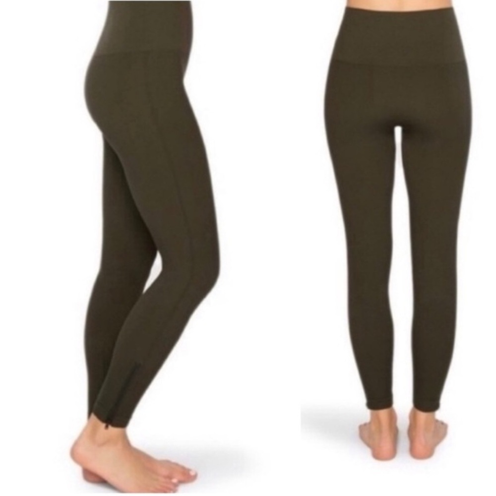 SPANX Seamless Olive Green Leggings Side Zipper Size M